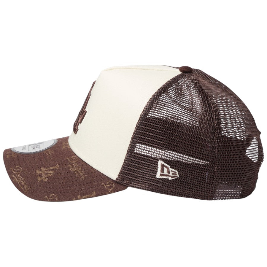 ニューエラ キャップ 帽子 NEW ERA CAP 9FORTY A-Frame トラッカー MLB Jacquard ジャカード ロサンゼルス ドジャース ブラウン 14744915 左サイド