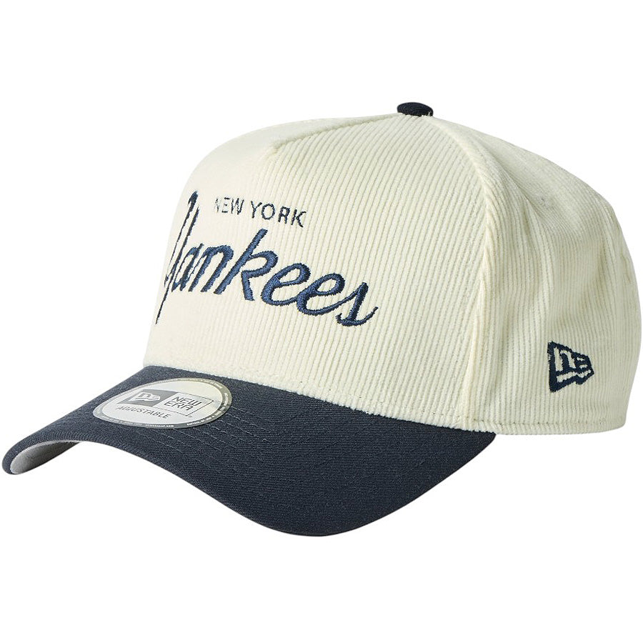 ニューエラ キャップ メッシュキャップ NEW ERA CAP 9FORTY A-Frame Summer Corduroy サマーコーデュロイ ニューヨーク ヤンキース クロームホワイト/ネイビー 14744952 右斜め前