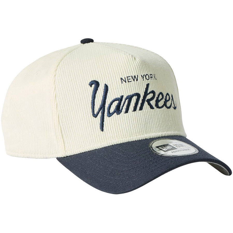 ニューエラ キャップ メッシュキャップ NEW ERA CAP 9FORTY A-Frame Summer Corduroy サマーコーデュロイ ニューヨーク ヤンキース クロームホワイト/ネイビー 14744952 左斜め前