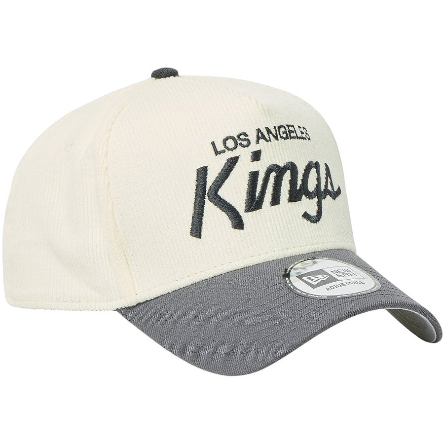 ニューエラ キャップ メッシュキャップ NEW ERA CAP 9FORTY A-Frame Summer Corduroy サマーコーデュロイ ロサンゼルス キングス クロームホワイト/グラファイト 14744955 左斜め前