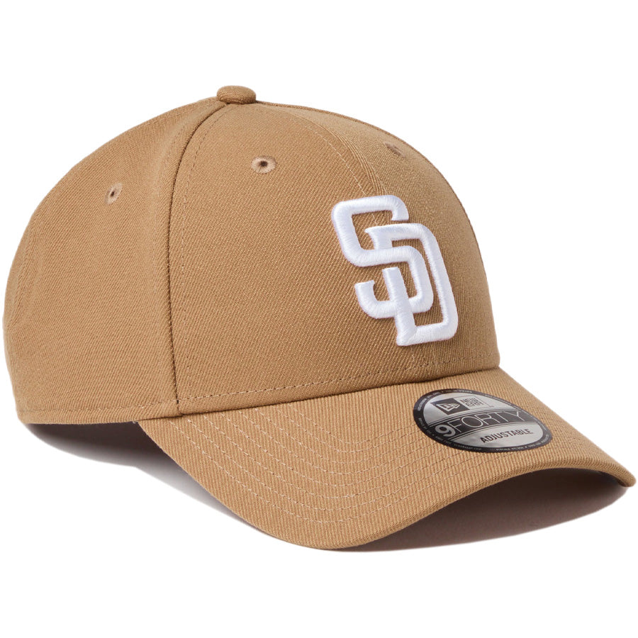 ニューエラ キャップ 帽子 NEW ERA CAP 9FORTY MLB サンディエゴ パドレス カーキ ホワイト 14942630 左斜め前