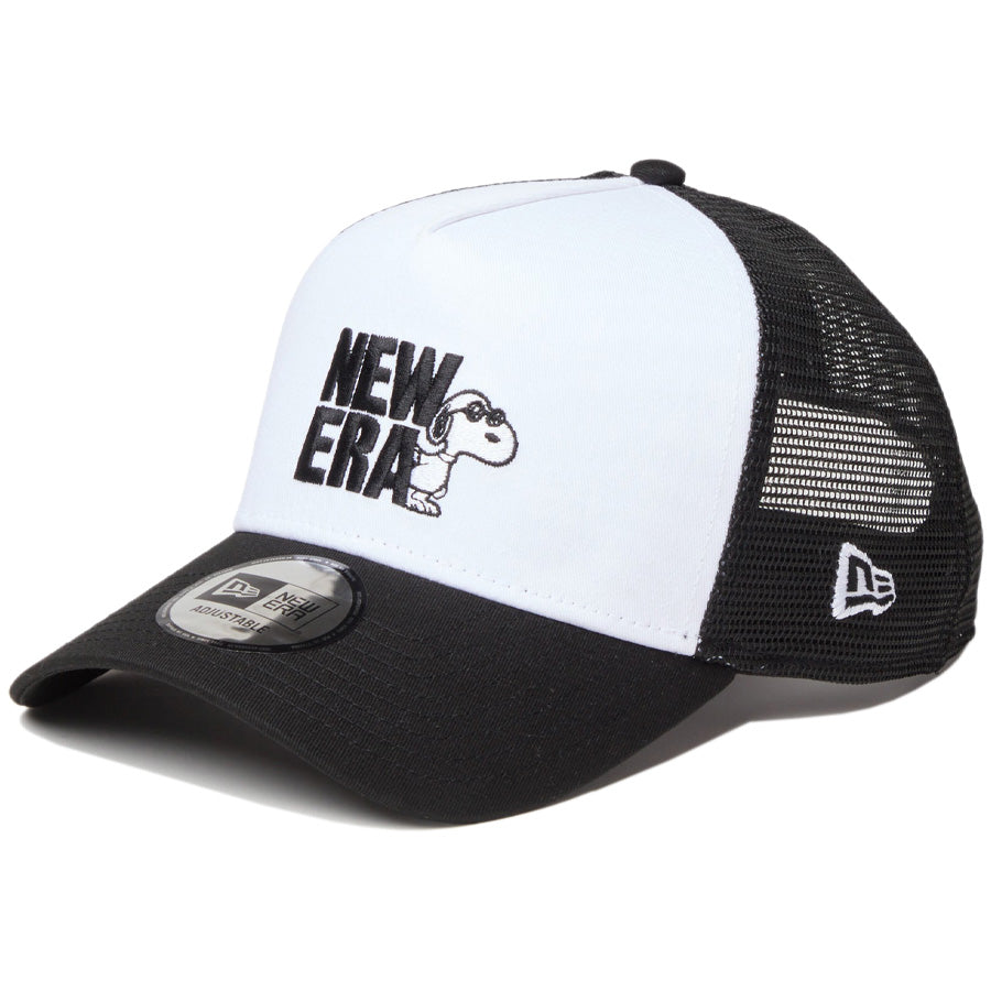 ニューエラ キャップ 帽子 NEW ERA CAP 9FORTY A-Frame トラッカー Vintage PEANUTS ピーナッツ スヌーピー JOE COOL ジョー・クール ブラック/ホワイト 14865347 右斜め前