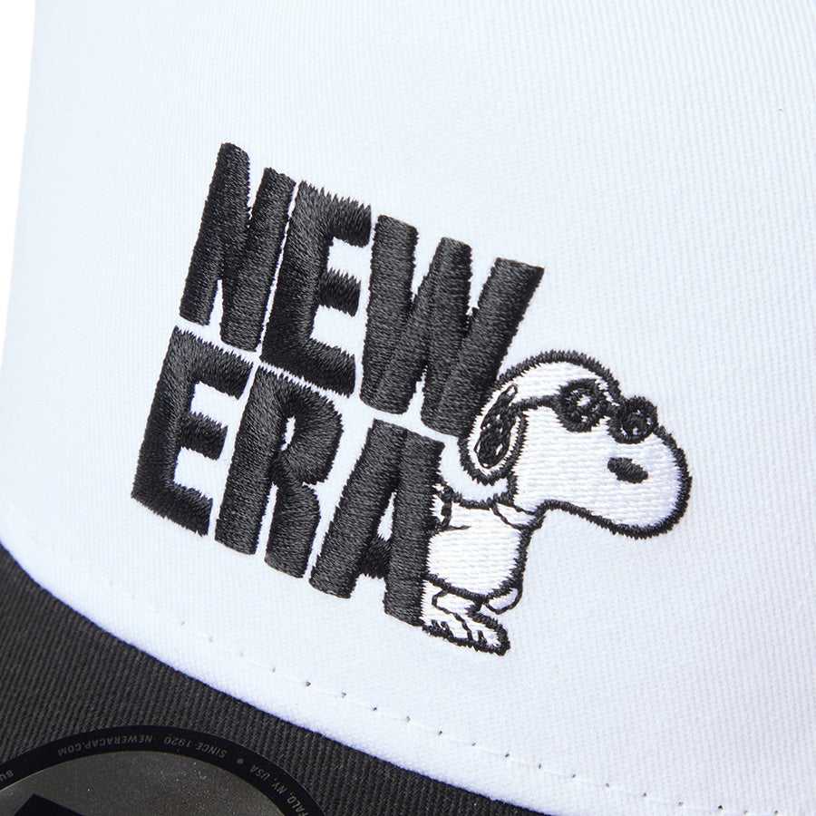ニューエラ キャップ 帽子 NEW ERA CAP 9FORTY A-Frame トラッカー Vintage PEANUTS ピーナッツ スヌーピー JOE COOL ジョー・クール ブラック/ホワイト 14865347 フロントロゴ