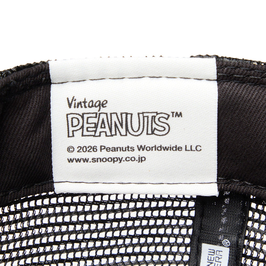 ニューエラ キャップ 帽子 NEW ERA CAP 9FORTY A-Frame トラッカー Vintage PEANUTS ピーナッツ スヌーピー JOE COOL ジョー・クール ブラック/ホワイト 14865347 インナー タグ