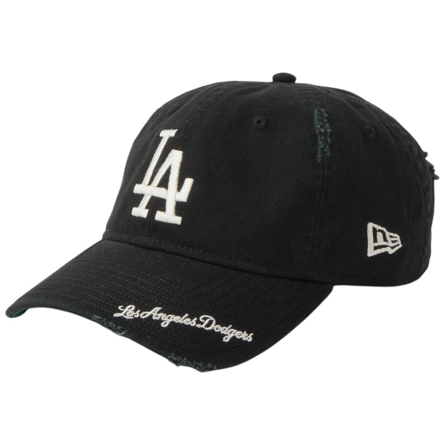 ニューエラ キャップ 帽子 NEW ERA CAP 9TWENTY MLB Visor Logo バイザーロゴ ダメージ ロサンゼルス ドジャース ブラック 14745079 右斜め前