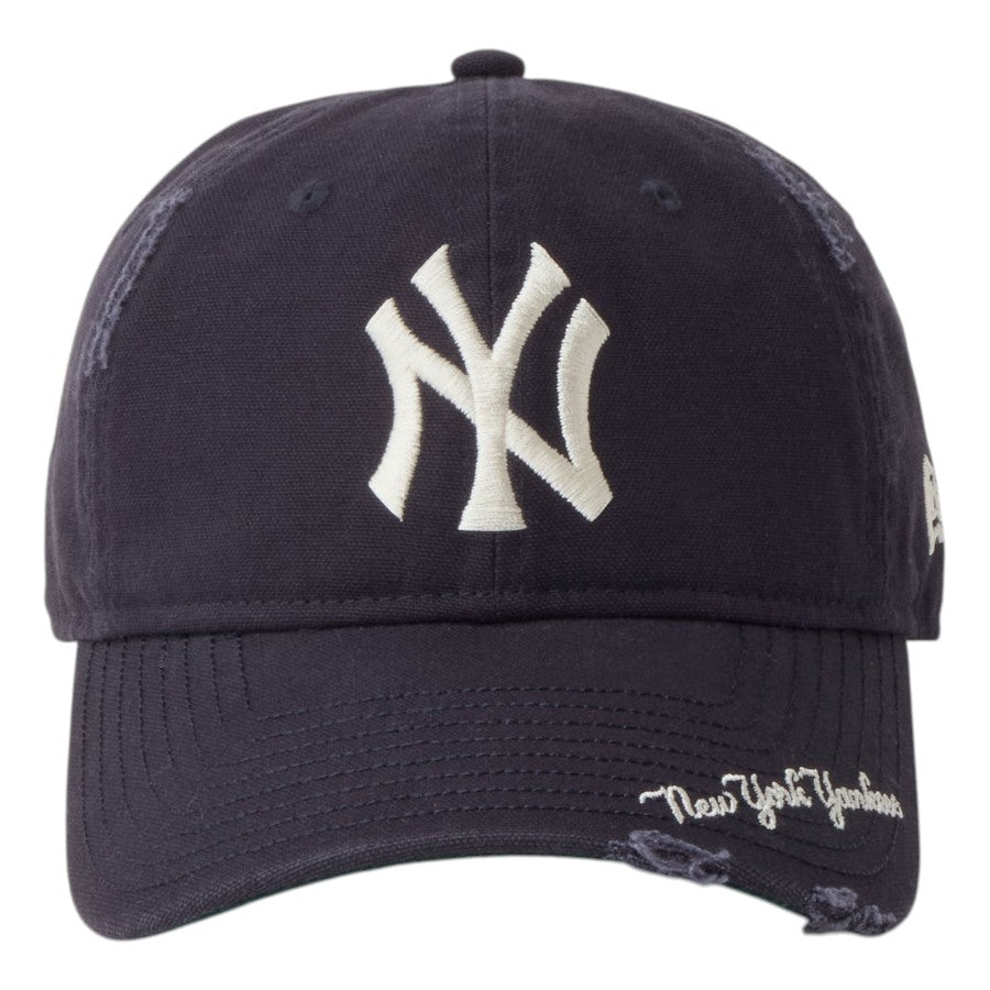 ニューエラ キャップ 帽子 NEW ERA CAP 9TWENTY MLB Visor Logo バイザーロゴ ダメージ ニューヨーク ヤンキース ネイビー 14745044 正面