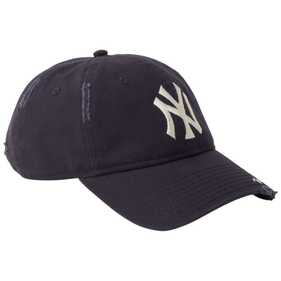 ニューエラ キャップ 帽子 NEW ERA CAP 9TWENTY MLB Visor Logo バイザーロゴ ダメージ ニューヨーク ヤンキース ネイビー 14745044 左斜め前