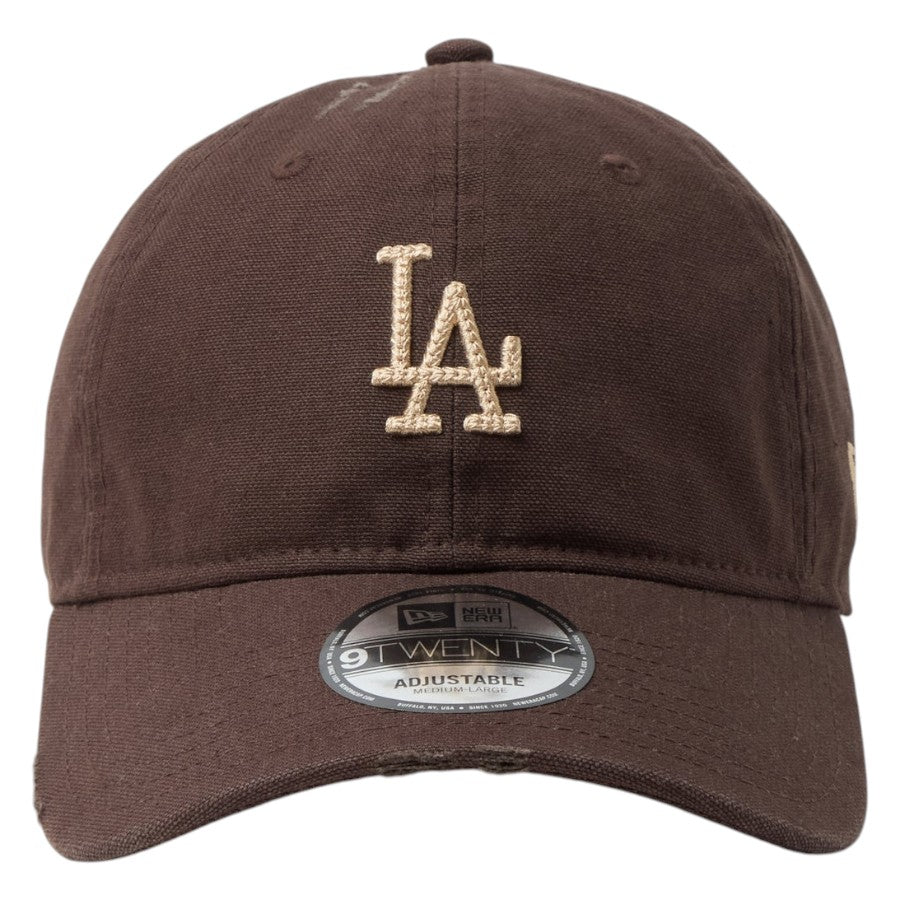 ニューエラ キャップ 帽子 NEW ERA CAP 9TWENTY ロサンゼルス ドジャース クーパーズタウン Damaged Duck Canvas ダメージ ダックキャンバス グラファイト ブラウンスエード  14745077 正面