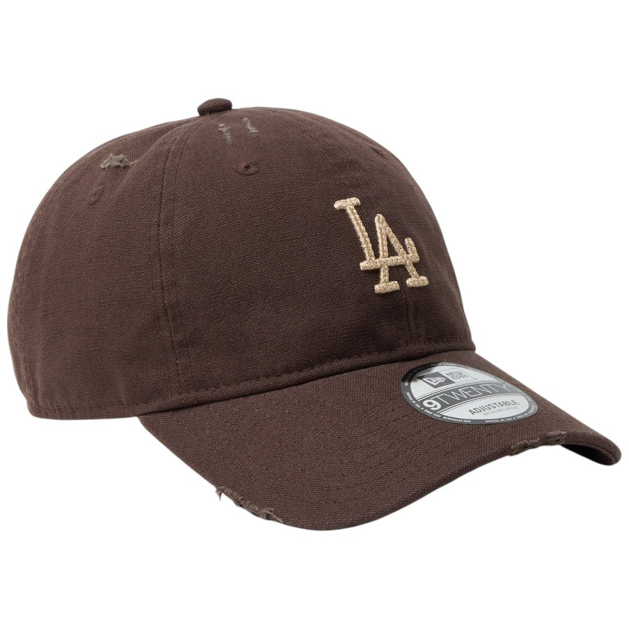 ニューエラ キャップ 帽子 NEW ERA CAP 9TWENTY ロサンゼルス ドジャース クーパーズタウン Damaged Duck Canvas ダメージ ダックキャンバス グラファイト ブラウンスエード  14745077 左斜め前