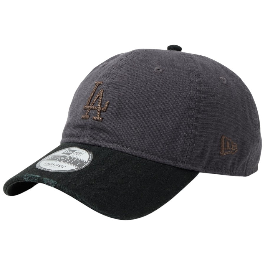 ニューエラ キャップ 帽子 NEW ERA CAP 9TWENTY ロサンゼルス ドジャース クーパーズタウン Damaged Duck Canvas ダメージ ダックキャンバス グラファイト ブラック 14745076 右斜め前