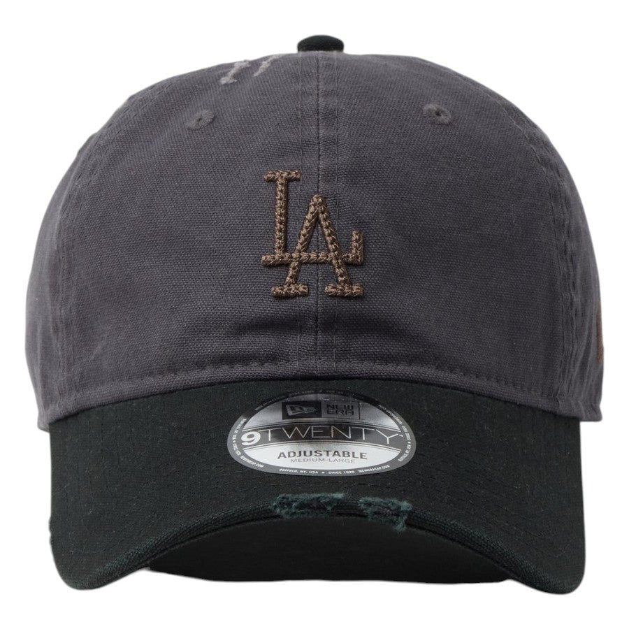 ニューエラ キャップ 帽子 NEW ERA CAP 9TWENTY ロサンゼルス ドジャース クーパーズタウン Damaged Duck Canvas ダメージ ダックキャンバス グラファイト ブラック 14745076 正面