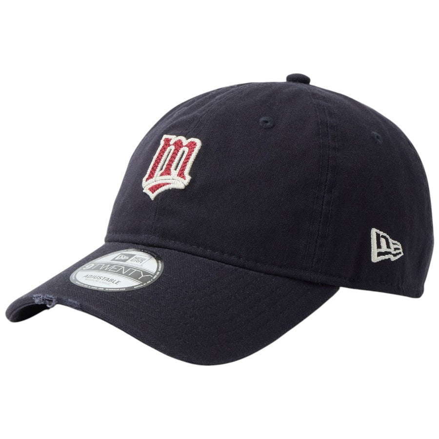 ニューエラ キャップ 帽子 NEW ERA CAP 9TWENTY ミネソタ ツインズ クーパーズタウン Damaged Duck Canvas ダメージ ダックキャンバス ネイビー 14745073 右斜め前