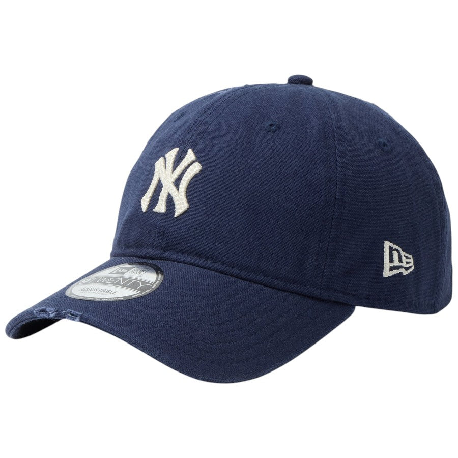 ニューエラ キャップ 帽子 NEW ERA CAP 9TWENTY ニューヨーク ヤンキース クーパーズタウン Damaged Duck Canvas ダメージ ダックキャンバス オーシャンサイドブルー 14745043 右斜め前