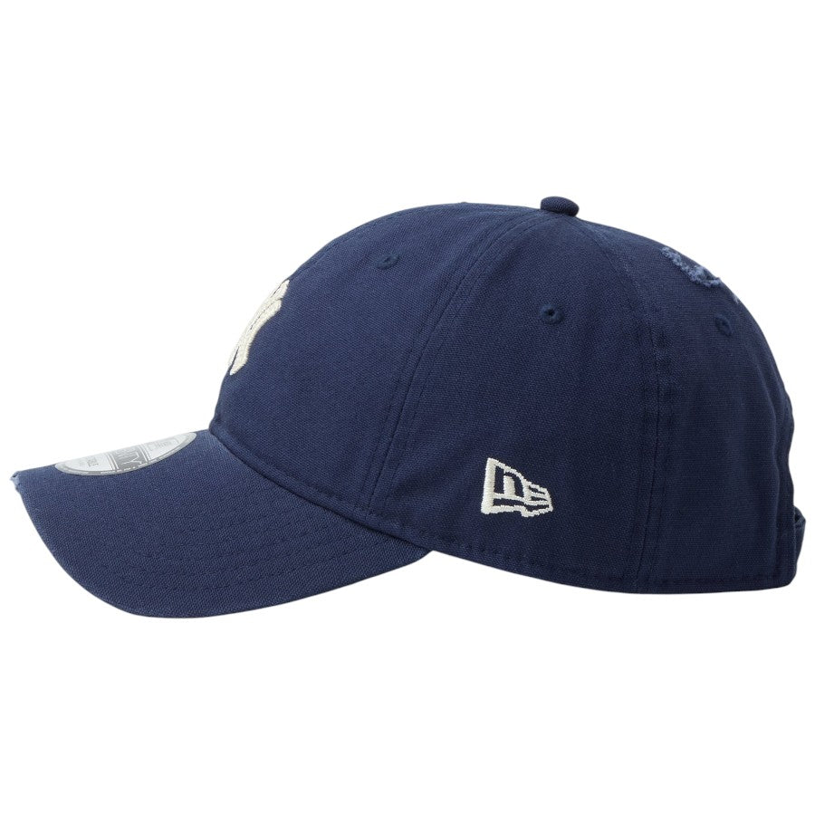 ニューエラ キャップ 帽子 NEW ERA CAP 9TWENTY ニューヨーク ヤンキース クーパーズタウン Damaged Duck Canvas ダメージ ダックキャンバス オーシャンサイドブルー 14745043 左サイド