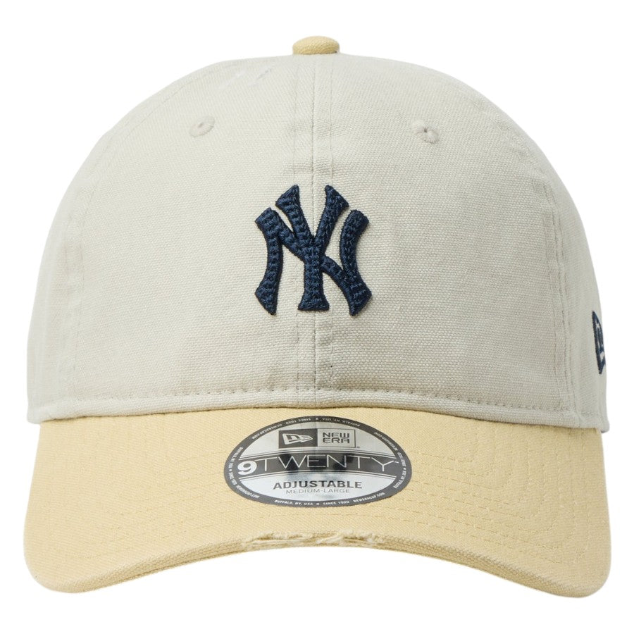 ニューエラ キャップ 帽子 NEW ERA CAP 9TWENTY ニューヨーク ヤンキース クーパーズタウン Damaged Duck Canvas ダメージ ダックキャンバス ストーン ベガスゴールド 14745042 正面
