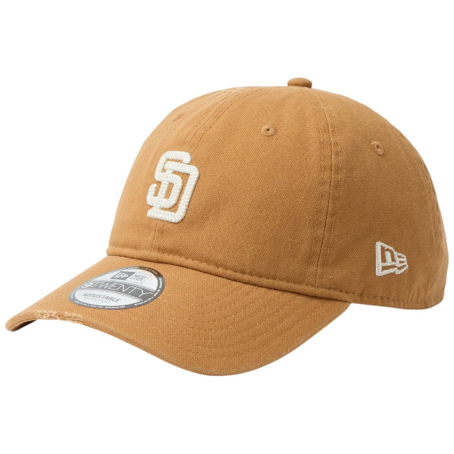 ニューエラ キャップ 帽子 NEW ERA CAP 9TWENTY サンディエゴ パドレス クーパーズタウン Damaged Duck Canvas ダメージ ダックキャンバス ライトブロンズ 14745026 右斜め前