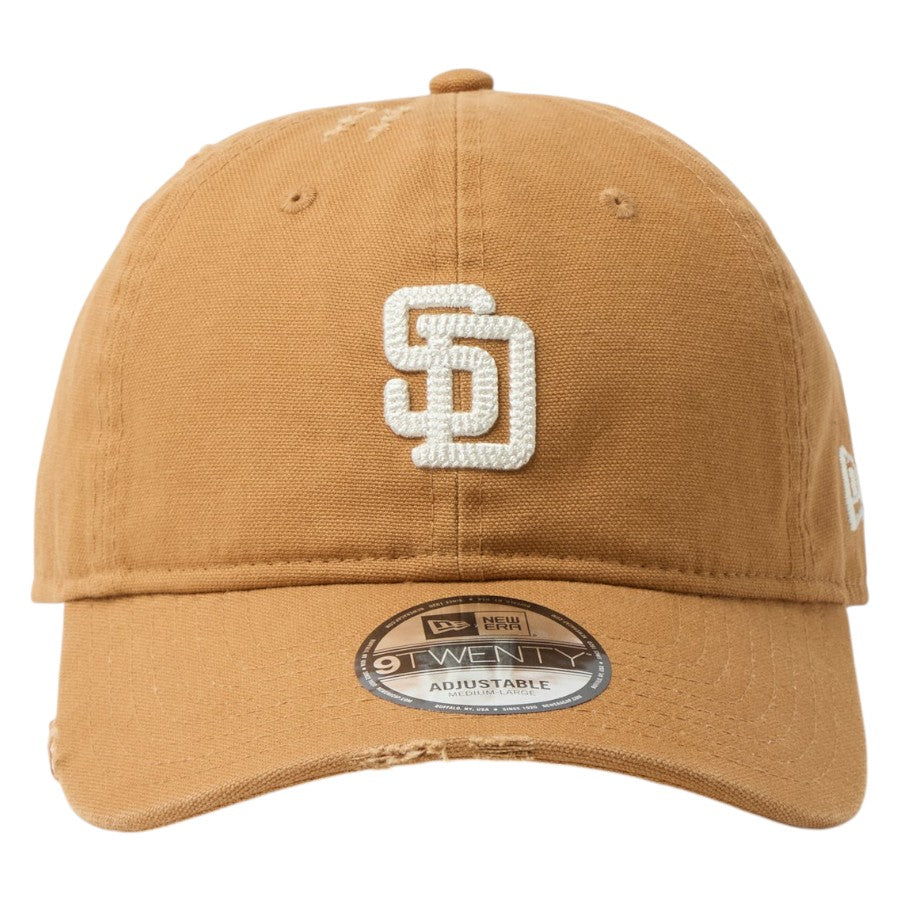 ニューエラ キャップ 帽子 NEW ERA CAP 9TWENTY サンディエゴ パドレス クーパーズタウン Damaged Duck Canvas ダメージ ダックキャンバス ライトブロンズ 14745026 正面