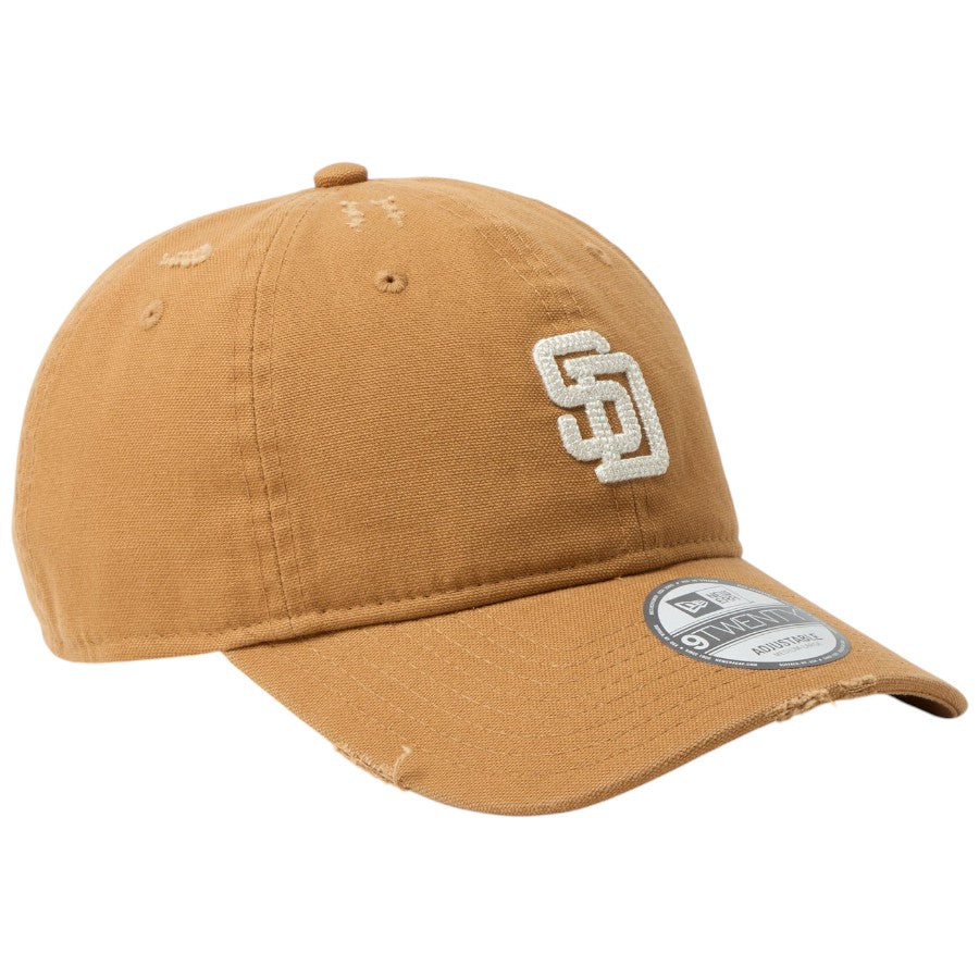 ニューエラ キャップ 帽子 NEW ERA CAP 9TWENTY サンディエゴ パドレス クーパーズタウン Damaged Duck Canvas ダメージ ダックキャンバス ライトブロンズ 14745026 左斜め前