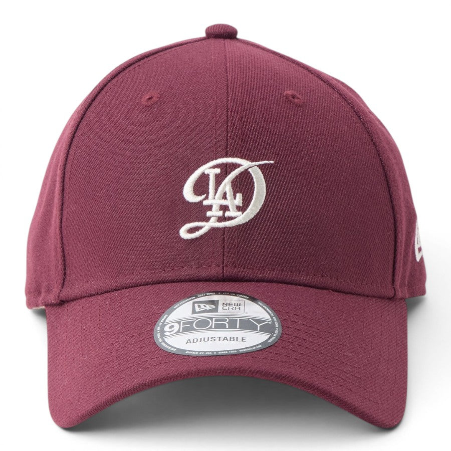 ニューエラ キャップ 帽子 NEW ERA CAP 9FORTY MLB ベージュ スウェットバンド ロサンゼルス ドジャース シティーコネクトロゴ フロステッドバーガンディー 14744854 正面