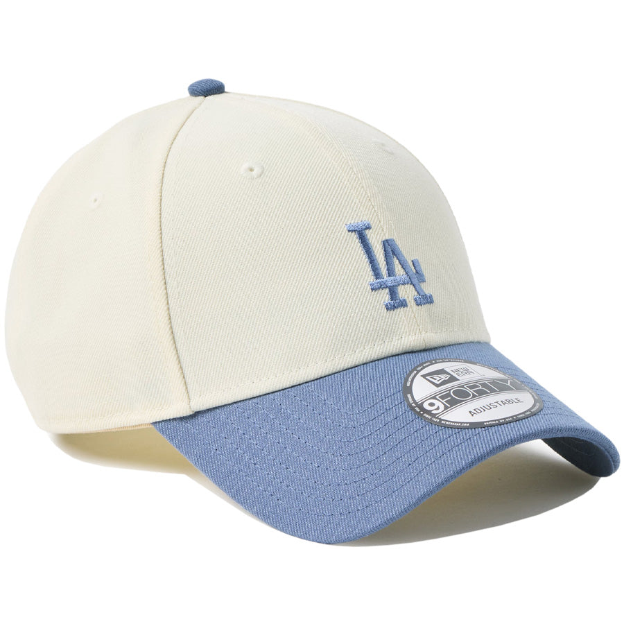 ニューエラ キャップ 帽子 NEW ERA CAP 9FORTY MLB ベージュ スウェットバンド ロサンゼルス ドジャース クロームホワイト/スレート 14744855 左斜め前