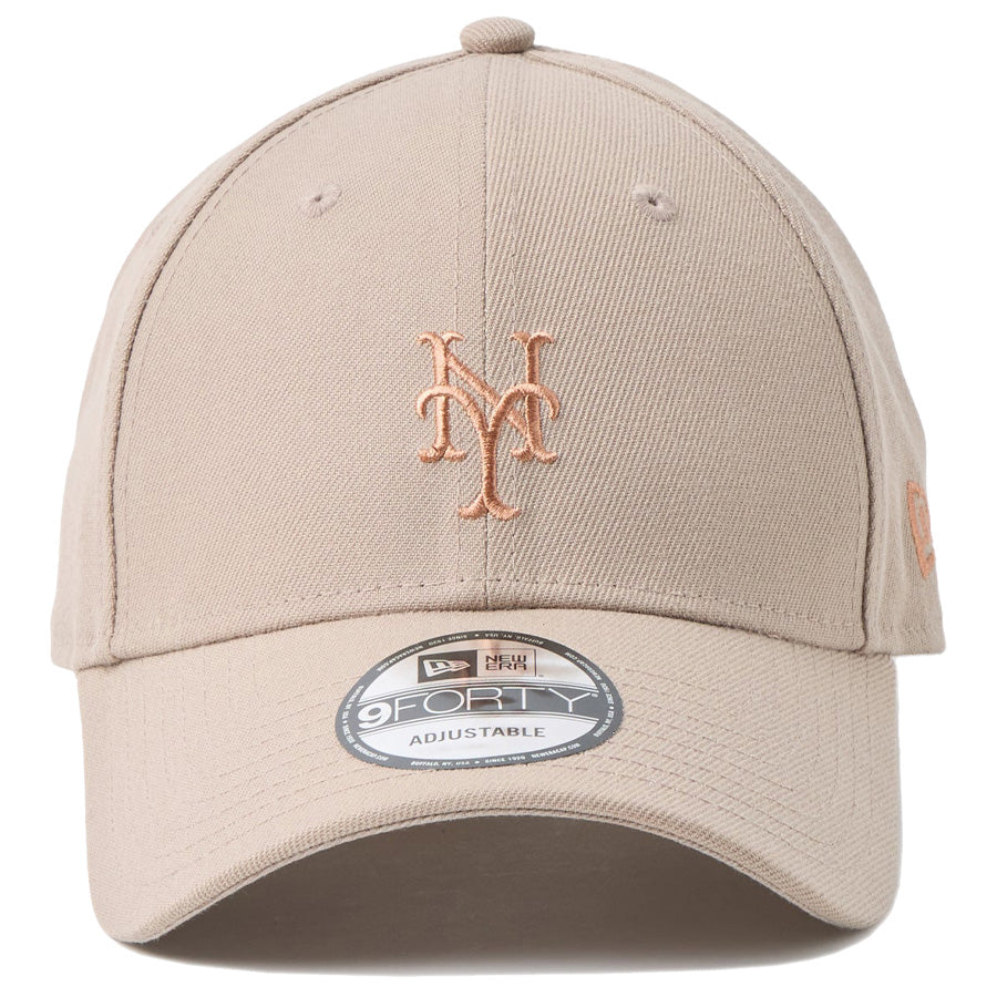 ニューエラ キャップ 帽子 NEW ERA CAP  9FORTY MLB ベージュ スウェットバンド ニューヨーク メッツ アッシュブラウン 14744847 正面