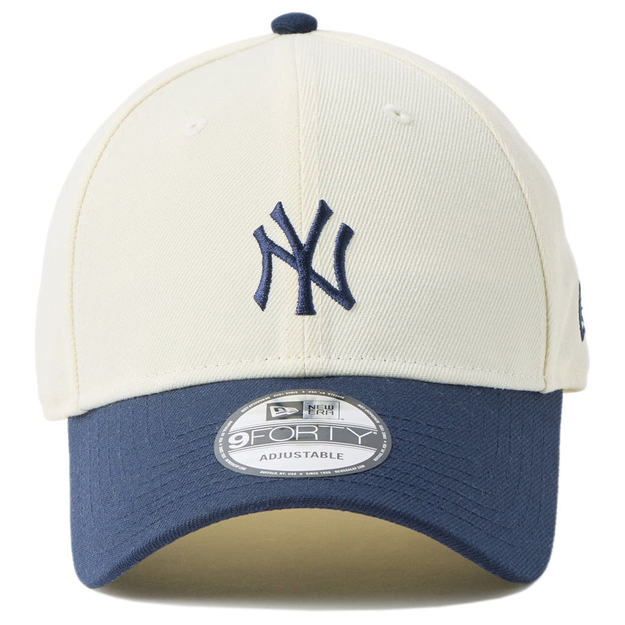 ニューエラ キャップ 帽子 NEW ERA CAP 9FORTY MLB ベージュ スウェットバンド ニューヨーク ヤンキース クロームホワイト/ナイトシフトネイビー 14744846 正面
