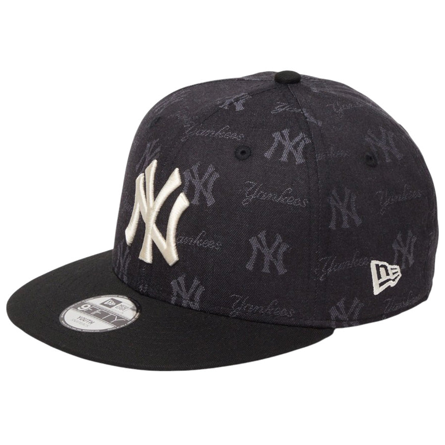 ニューエラ キャップ 帽子 NEW ERA CAP KIDS キッズ Youth 9FIFTY MLB Jacquard ジャカード ニューヨーク ヤンキース ブラック 14746966 右斜め前