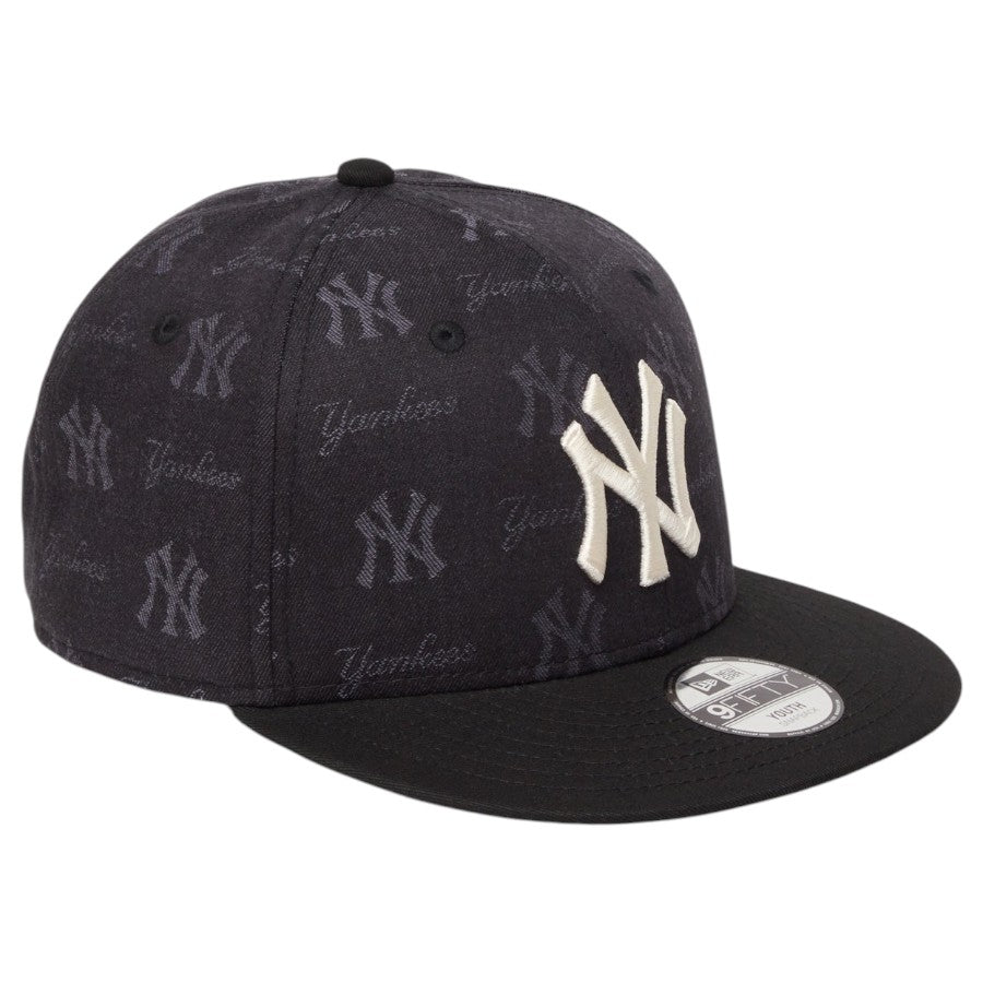 ニューエラ キャップ 帽子 NEW ERA CAP KIDS キッズ Youth 9FIFTY MLB Jacquard ジャカード ニューヨーク ヤンキース ブラック 14746966 左斜め前