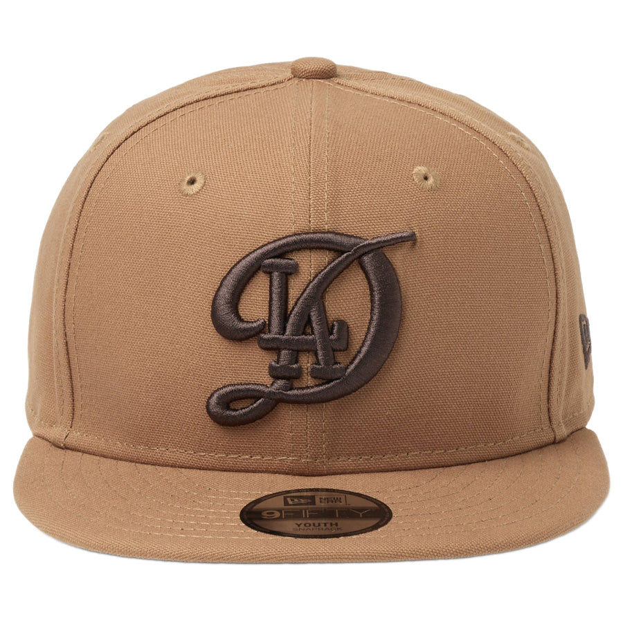ニューエラ キャップ 帽子 NEW ERA CAP KIDS キッズ Youth 9FIFTY MLB Duck Canvas ダック キャンバス ロサンゼルス ドジャース シティーコネクトロゴ ライトブロンズ 14746976 正面