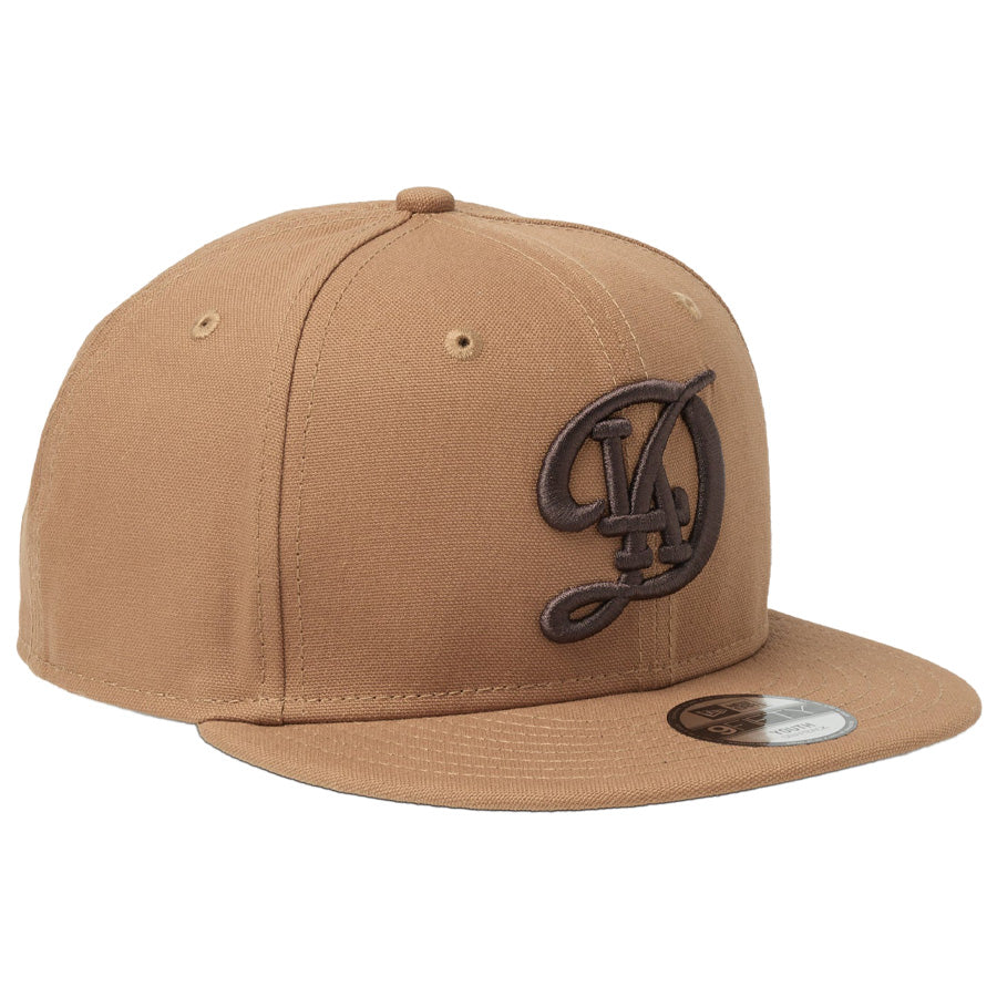ニューエラ キャップ 帽子 NEW ERA CAP KIDS キッズ Youth 9FIFTY MLB Duck Canvas ダック キャンバス ロサンゼルス ドジャース シティーコネクトロゴ ライトブロンズ 14746976 左斜め前