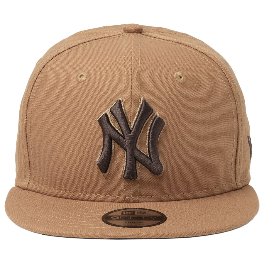 ニューエラ キャップ 帽子 NEW ERA CAP KIDS キッズ Youth 9FIFTY MLB Duck Canvas ダック キャンバス ニューヨーク ヤンキース ライトブロンズ 14746968 正面