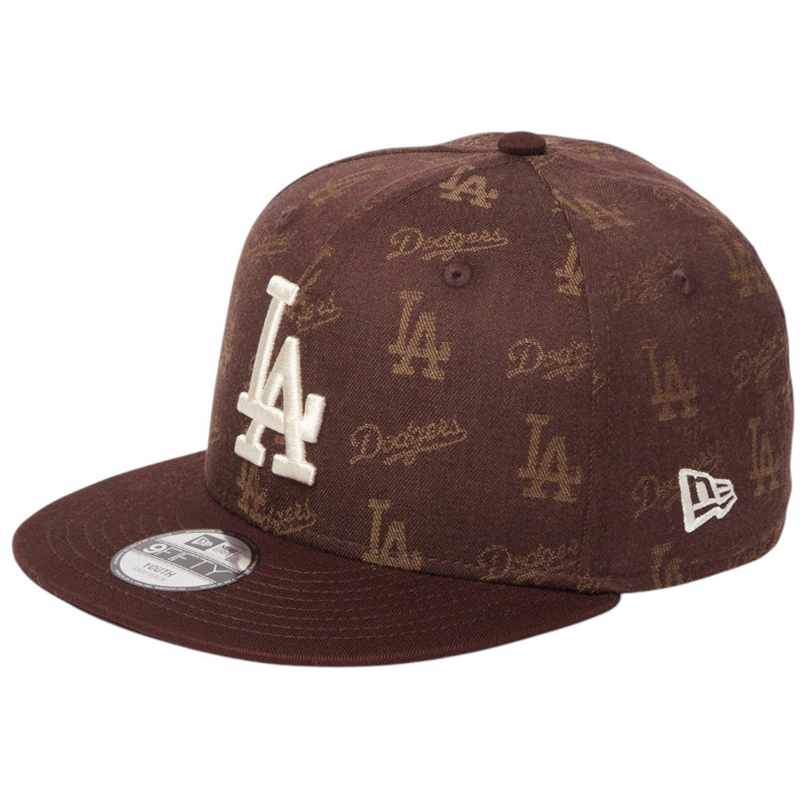 ニューエラ キャップ 帽子 NEW ERA CAP KIDS キッズ Youth 9FIFTY MLB Jacquard ジャカード ロサンゼルス ドジャース ブラウン 14746974 右斜め前
