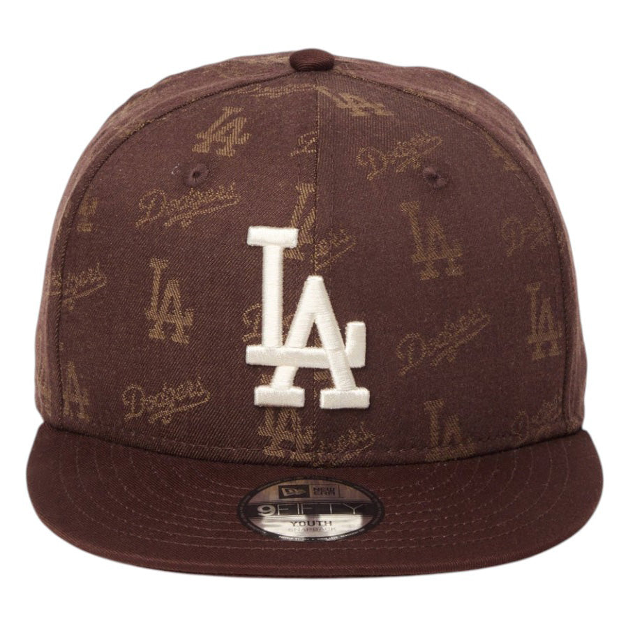 ニューエラ キャップ 帽子 NEW ERA CAP KIDS キッズ Youth 9FIFTY MLB Jacquard ジャカード ロサンゼルス ドジャース ブラウン 14746974 正面