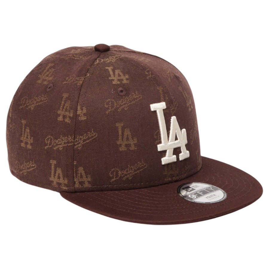 ニューエラ キャップ 帽子 NEW ERA CAP KIDS キッズ Youth 9FIFTY MLB Jacquard ジャカード ロサンゼルス ドジャース ブラウン 14746974 左斜め前