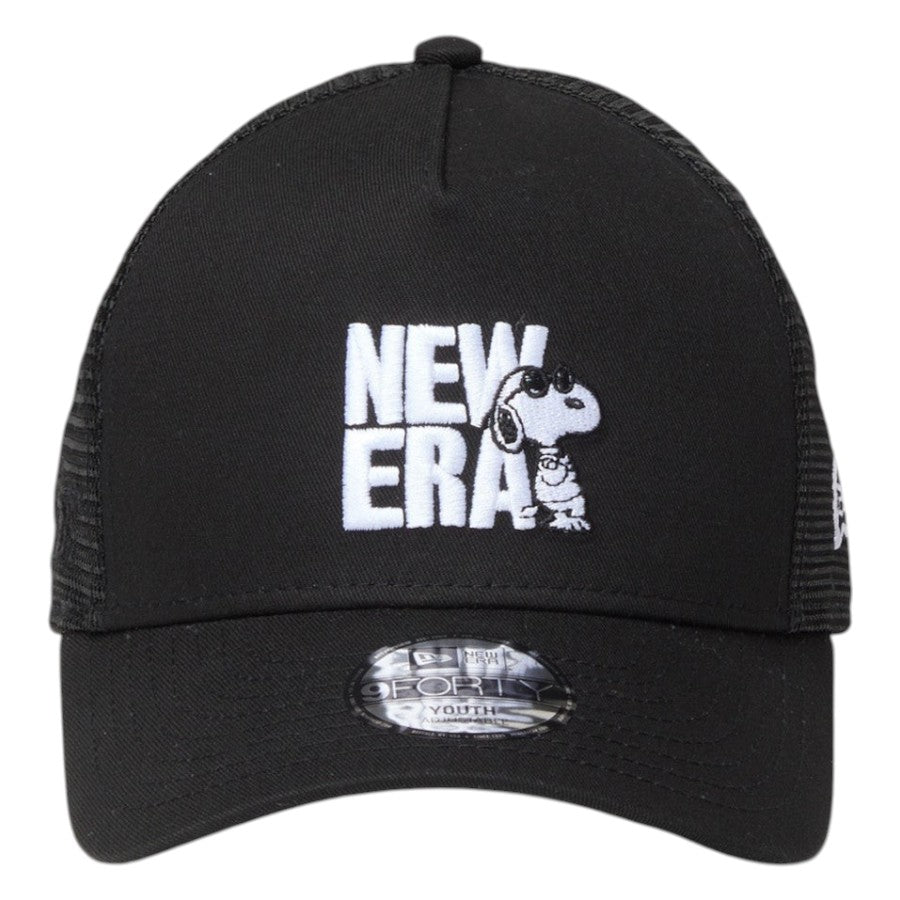 ニューエラ キャップ 帽子 NEW ERA CAP KIDS キッズ Youth 9FORTY A-Frame トラッカー Vintage PEANUTS ピーナッツ JOE COOL ジョー・クール ブラック 14865294 正面