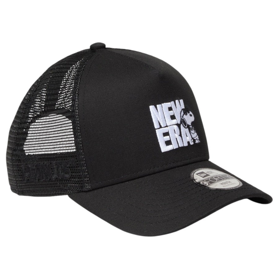 ニューエラ キャップ 帽子 NEW ERA CAP KIDS キッズ Youth 9FORTY A-Frame トラッカー Vintage PEANUTS ピーナッツ JOE COOL ジョー・クール ブラック 14865294 左斜め前
