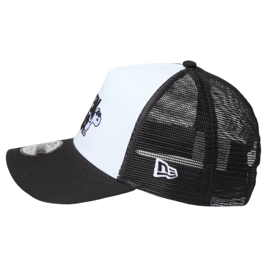 ニューエラ キャップ 帽子 NEW ERA CAP KIDS キッズ Youth 9FORTY A-Frame トラッカー Vintage PEANUTS ピーナッツ JOE COOL ジョー・クール ブラック ホワイト  14865293 左サイド