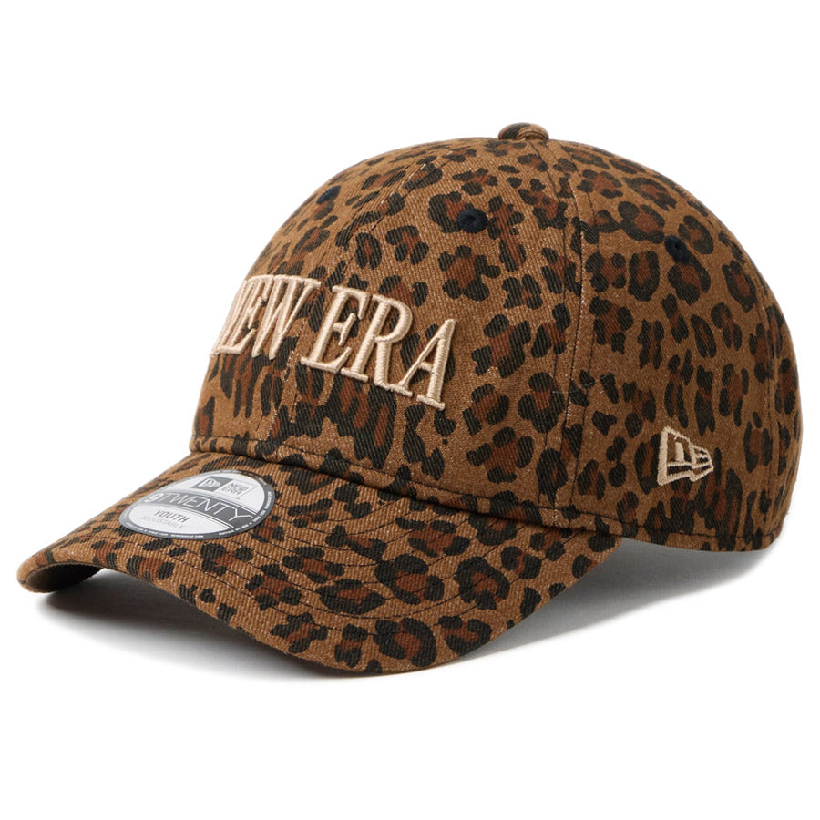 ニューエラ キャップ NEW ERA KIDS キッズ Youth 9TWENTY レオパード Leopard ブラウン ベージュ 14747052 右斜め