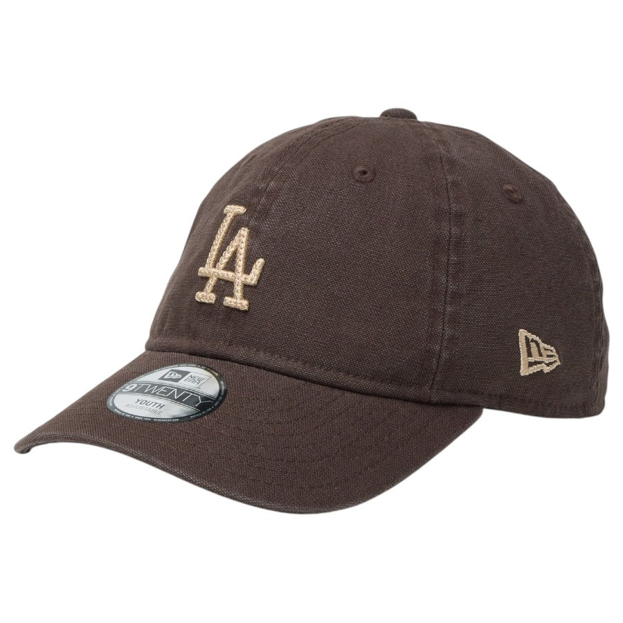 ニューエラ キャップ 帽子 NEW ERA CAP KIDS キッズ Youth 9TWENTY ロサンゼルス ドジャース Cooperstown Washed Duck ブラウンスエード 14747060 右斜め前