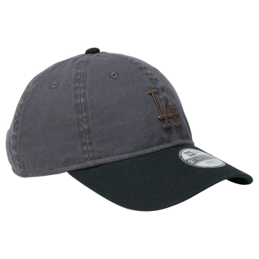 ニューエラ キャップ 帽子 NEW ERA CAP KIDS キッズ Youth 9TWENTY ロサンゼルス ドジャース Cooperstown Washed Duck グラファイト ブラック 14747059 左斜め前