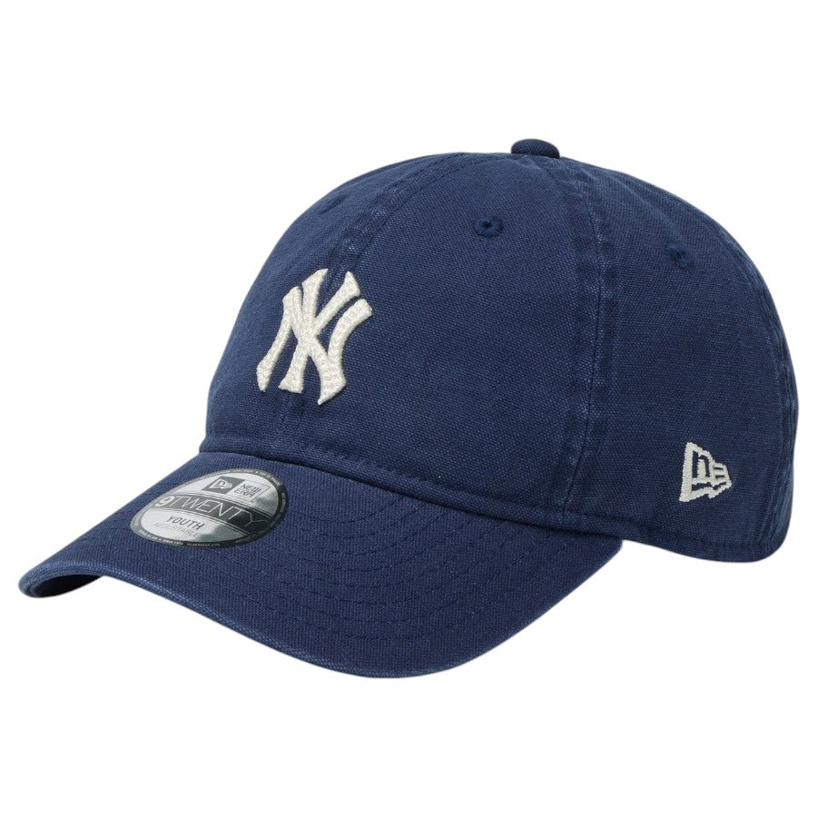 ニューエラ キャップ 帽子 NEW ERA CAP KIDS キッズ Youth 9TWENTY ニューヨーク ヤンキース Cooperstown Washed Duck オーシャンサイドブルー 14747039 右斜め前