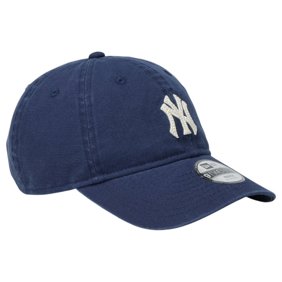 ニューエラ キャップ 帽子 NEW ERA CAP KIDS キッズ Youth 9TWENTY ニューヨーク ヤンキース Cooperstown Washed Duck オーシャンサイドブルー 14747039 左斜め前