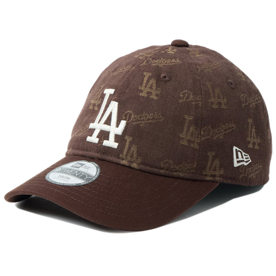 ニューエラ キャップ NEW ERA KIDS キッズ Youth 子供 9TWENTY MLB Jacquard ジャカード ロサンゼルス ドジャース ブラウン 14747064 右斜め前