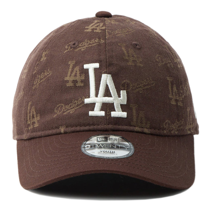 ニューエラ キャップ NEW ERA KIDS キッズ Youth 子供 9TWENTY MLB Jacquard ジャカード ロサンゼルス ドジャース ブラウン 14747064 正面