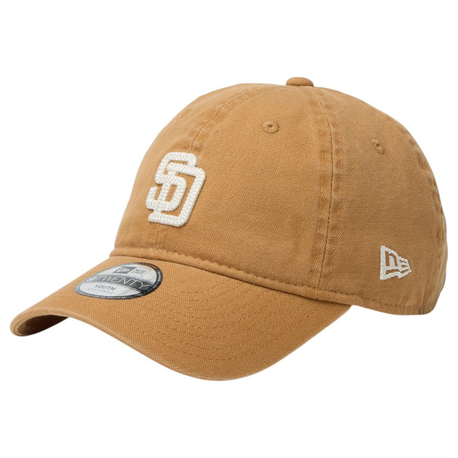 ニューエラ キャップ 帽子 NEW ERA CAP KIDS キッズ Youth 9TWENTY サンディエゴ パドレス Cooperstown Washed Duck ライトブロンズ 14747035 右斜め前