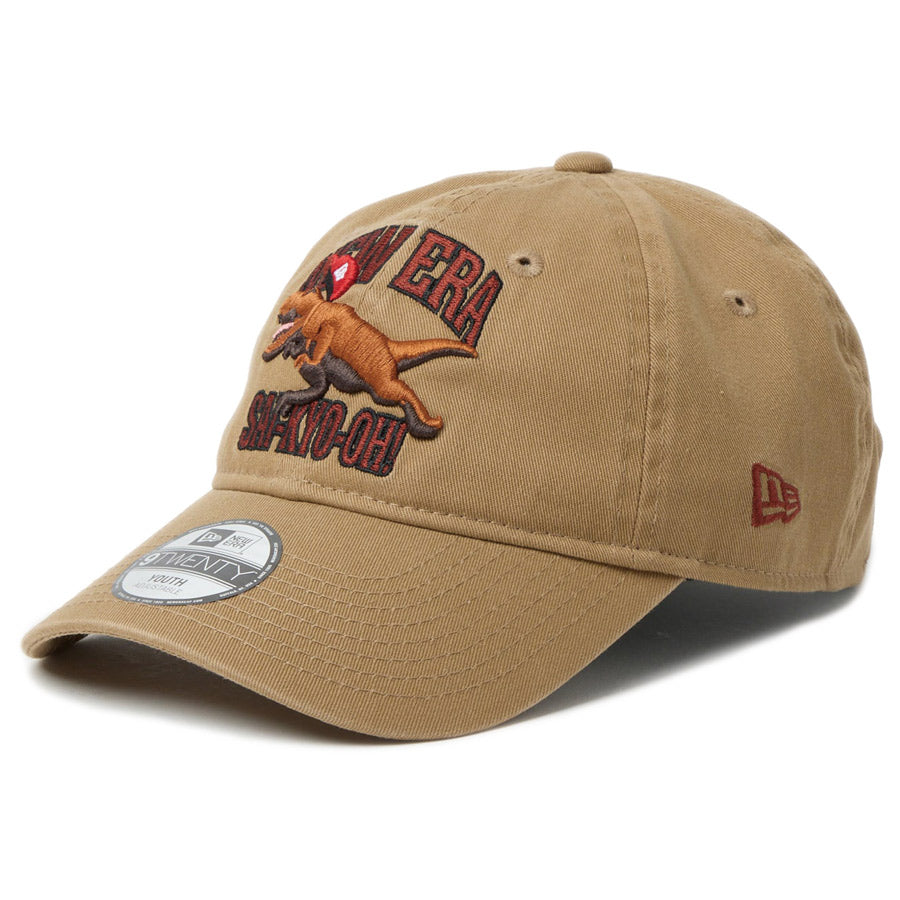 ニューエラ キャップ NEW ERA KIDS キッズ Youth 9TWENTY 最強王図鑑 ティラノサウルス カーキ 14857674 右斜め