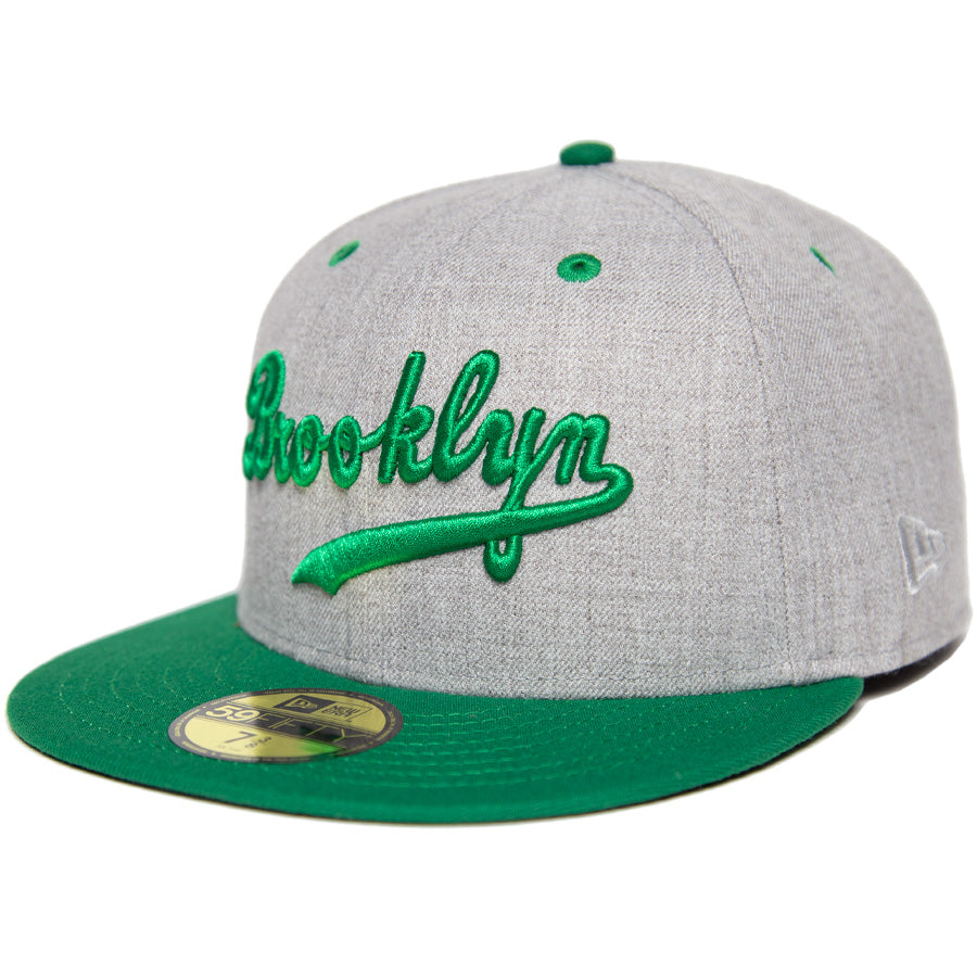 ニューエラ キャップ 帽子 NEW ERA CAP KINGS 別注 CUSTOM 59FIFTY ブルックリン ドジャース 1937 ジャッキー ロビンソン ヘザーグレー ケリーグリーン ダークグリーンアンダーバイザー 71040356 右斜め前