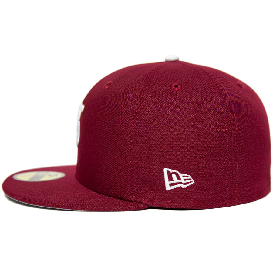 ニューエラ キャップ 帽子 NEW ERA CAP CUSTUM カスタム KINGS 別注 59FIFTY ANTIQUE K カーディナル ホワイト グレーアンダーバイザー 左サイド