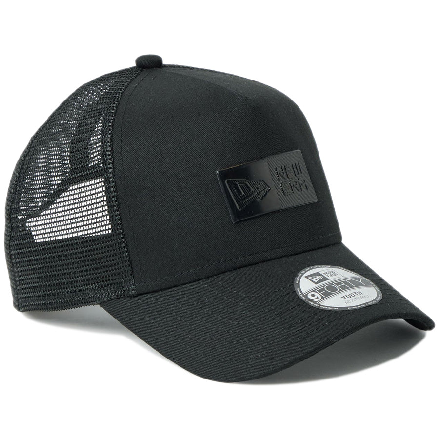 ニューエラ キャップ NEW ERA CAP KIDS キッズ Youth 9FORTY A-Frame トラッカー Box Logo Tonal ブラック 14747000 左斜め前