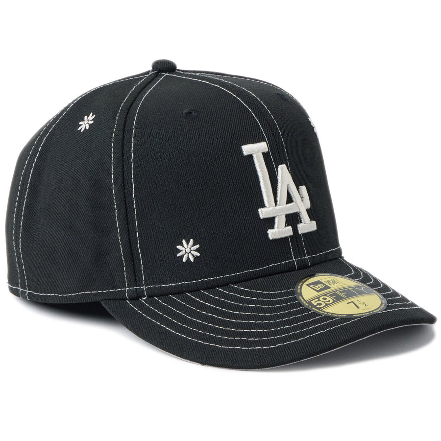 ニューエラ キャップ NEW ERA PC 59FIFTY Flower Embroidery 花柄 ロサンゼルス ドジャース ブラック 14744673 左斜め